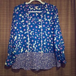 Elle XL Blue and Lavender Floral Blouse